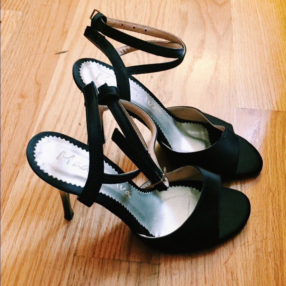 Black Satin Strappy Heels